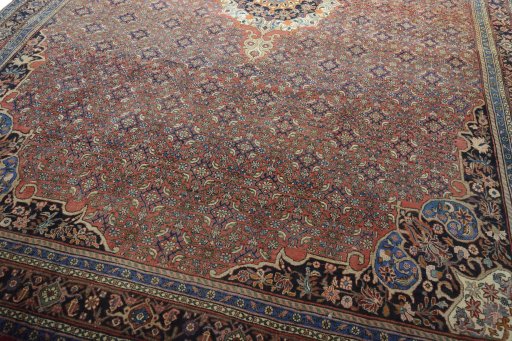 Close-up detail of 1970s Bijar rug from Iran / Persia showing Cork weave