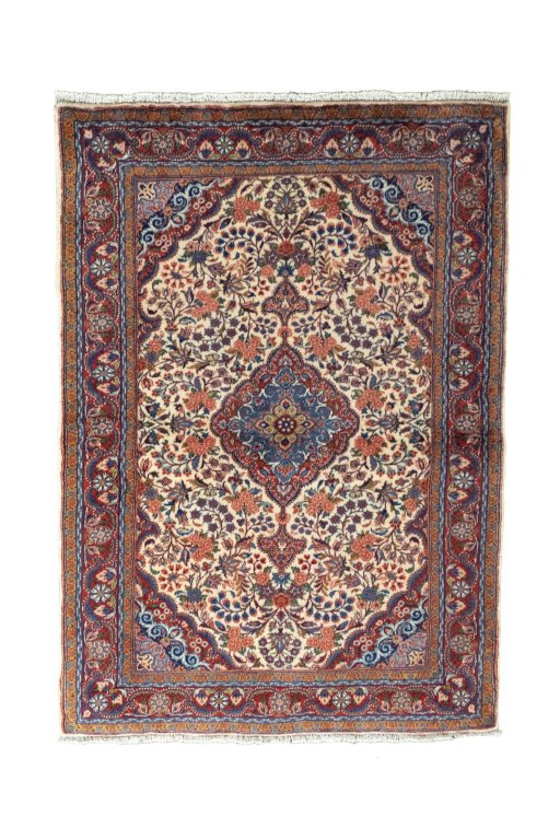Full view of New Bijar rug from Iran / Persia, 153 × 108 cm in Beige tones