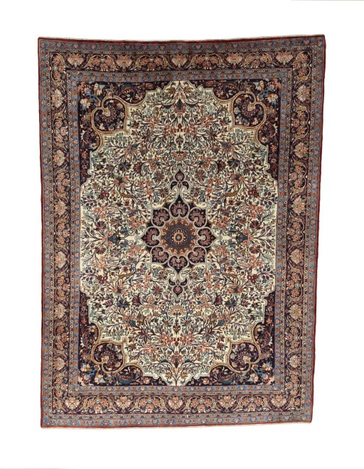 Full view of 1970s Bijar rug from Iran / Persia, 310 × 220 cm in Beige tones