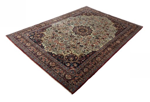 Corner detail of 1970s Bijar rug showing border pattern and Wool pile