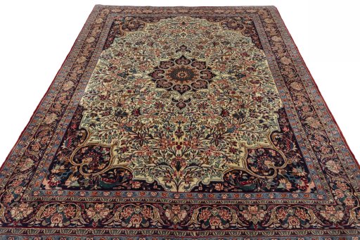 Surface texture of 1970s Bijar rug with natural Wool and intricate pattern