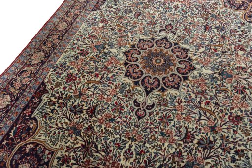 Backside of handmade 1970s Bijar rug showing knot structure and weave density