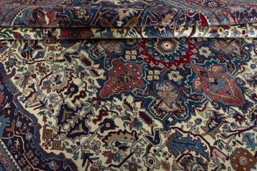 Close-up detail of 1970s Bijar rug from Iran / Persia showing Wool weave