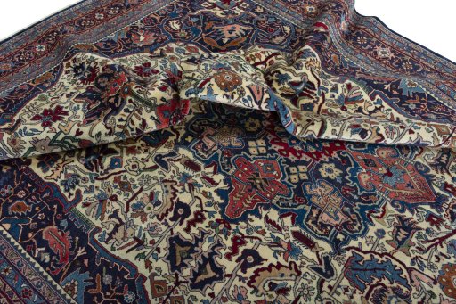 Surface texture of 1970s Bijar rug with natural Wool and intricate pattern