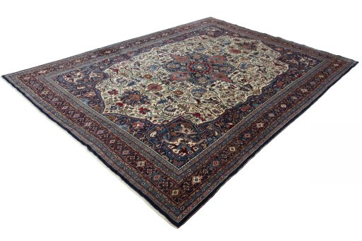 Corner detail of 1970s Bijar rug showing border pattern and Wool pile