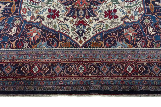 Full view of 1970s Bijar rug from Iran / Persia, 413 × 300 cm in Beige tones