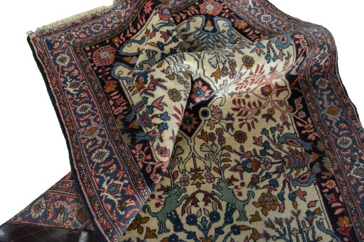 Close-up detail of 2000s Bijar rug from Iran / Persia showing Wool weave