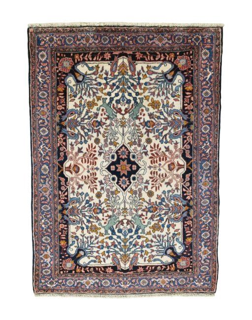 Full view of 2000s Bijar rug from Iran / Persia, 151 × 107 cm in Beige tones