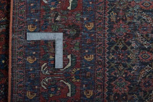 Surface texture of 1930s Bijar rug with natural Wool and intricate pattern