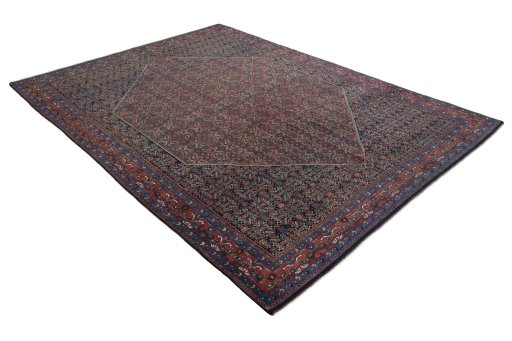 Close-up detail of 1930s Bijar rug from Iran / Persia showing Wool weave