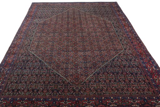 Surface texture of 1930s Bijar rug with natural Wool and intricate pattern