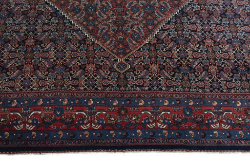 Close-up detail of 1930s Bijar rug from Iran / Persia showing Wool weave