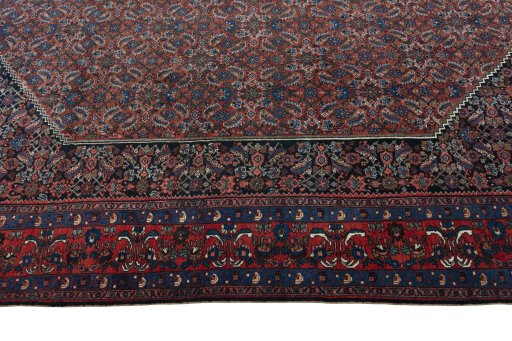 Full view of 1930s Bijar rug from Iran / Persia, 390 × 295 cm in Red tones
