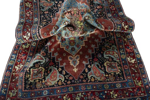 Close-up detail of 1930s Bijar rug from Iran / Persia showing Wool weave
