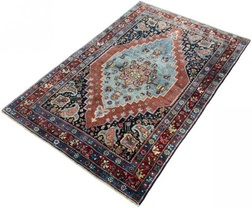 Corner detail of 1930s Bijar rug showing border pattern and Wool pile