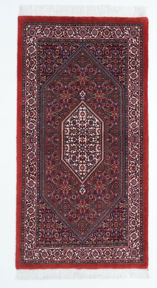 Full view of New Bijar rug from Iran / Persia, 138 × 72 cm in Multi Color tones