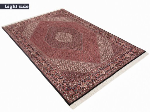 Corner detail of New Bijar rug showing border pattern and Wool pile