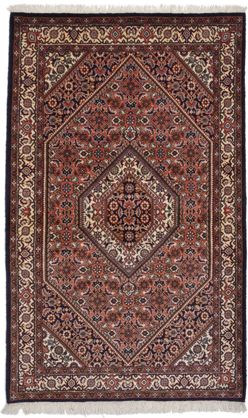 Full view of New Bijar rug from Iran / Persia, 178 × 110 cm in Multi Color tones