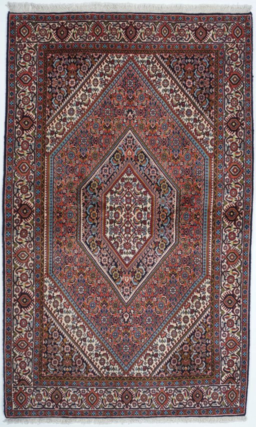 Full view of New Bijar rug from Iran / Persia, 183 × 111 cm in Multi Color tones