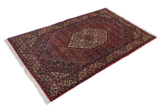 Corner detail of New Bijar rug showing border pattern and Wool pile