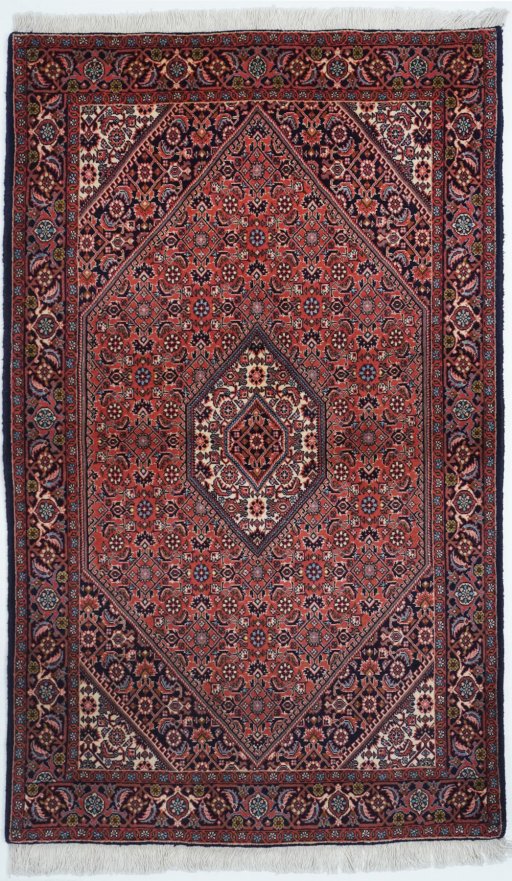 Full view of New Bijar rug from Iran / Persia, 182 × 110 cm in Multi Color tones
