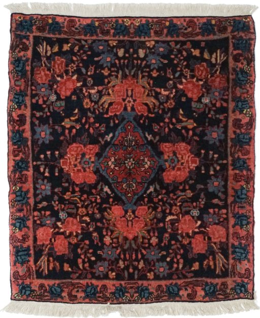 Full view of 1920s Bijar rug from Iran / Persia, 82 × 70 cm in Blue tones
