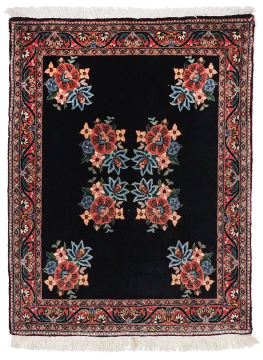 Full view of New Bijar rug from Iran / Persia, 95 × 74 cm in Dark blue tones