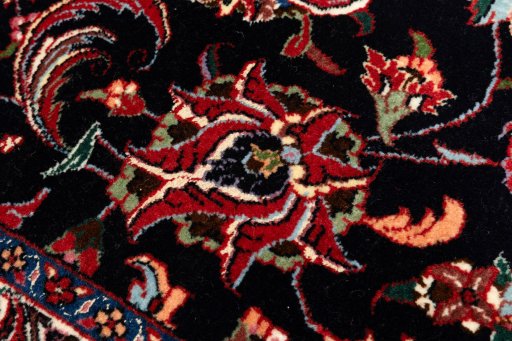 Backside of handmade 2020s Bijar rug showing knot structure and weave density
