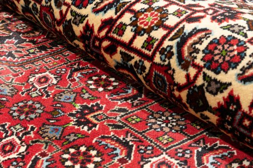 Close-up detail of 2020s Bijar rug from Iran / Persia showing Wool weave