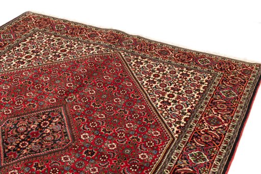 Surface texture of 2020s Bijar rug with natural Wool and intricate pattern