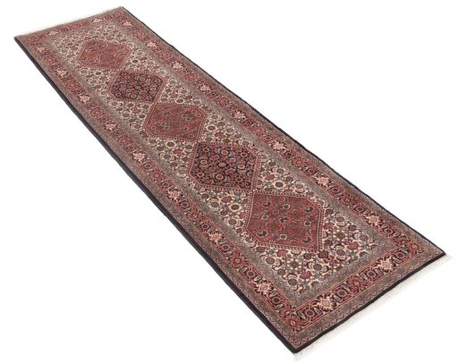 Corner detail of New Bijar rug showing border pattern and Wool pile
