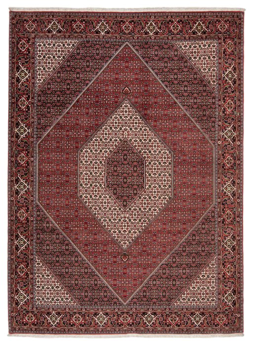 Full view of New Bijar rug from Iran / Persia, 350 × 256 cm in Multi Color tones