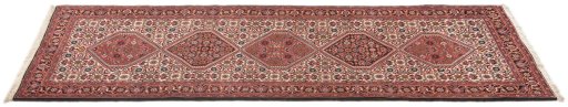 Full view of New Bijar rug from Iran / Persia, 307 × 85 cm in Multi Color tones
