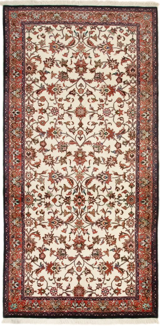 Full view of 2019s Bijar rug from Iran / Persia, 206 × 102 cm in Beige tones