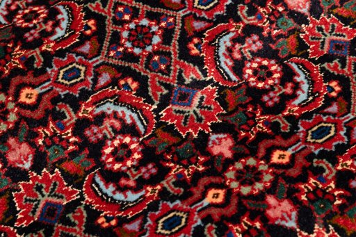 Close-up detail of New Bijar rug from Iran / Persia showing Wool weave