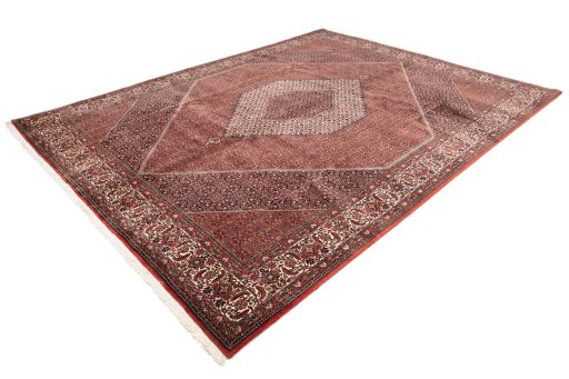 Corner detail of New Bijar rug showing border pattern and Wool pile