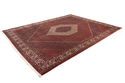 Close-up detail of New Bijar rug from Iran / Persia showing Wool weave