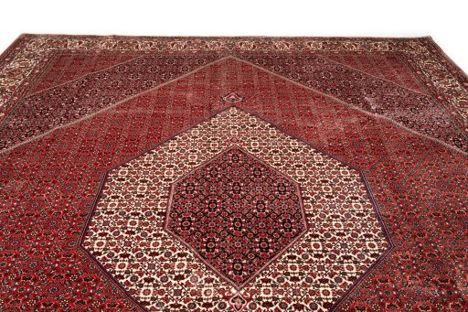 Full view of New Bijar rug from Iran / Persia, 400 × 308 cm in Red tones