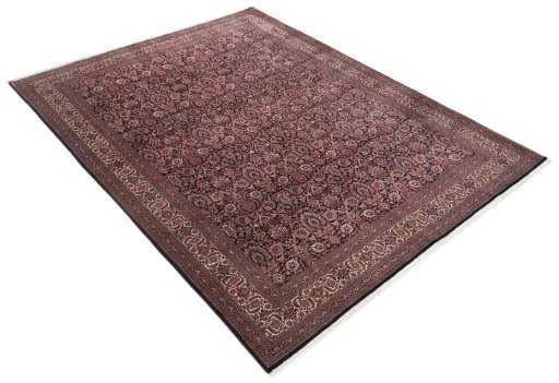 Corner detail of New Bijar rug showing border pattern and Wool pile