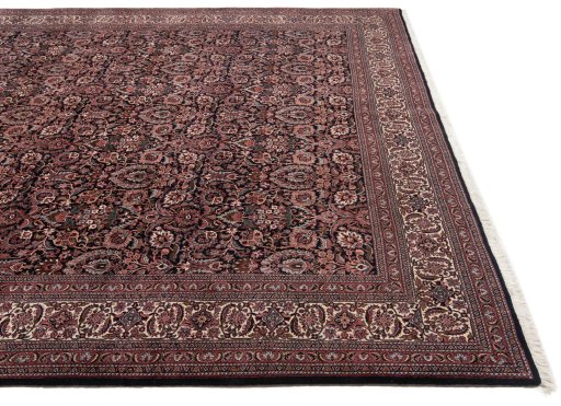 Backside of handmade New Bijar rug showing knot structure and weave density