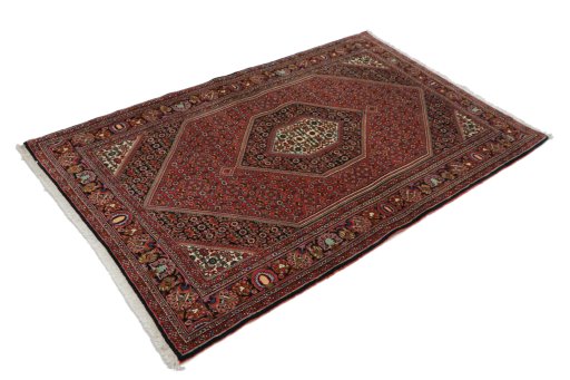Corner detail of New Bijar rug showing border pattern and Wool pile