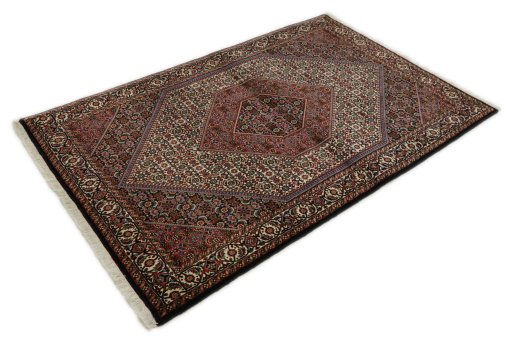 Corner detail of New Bijar rug showing border pattern and Wool pile
