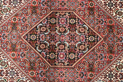 Close-up detail of New Bijar rug from Iran / Persia showing Wool weave
