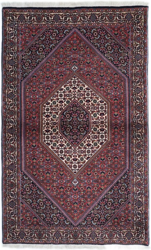 Full view of New Bijar rug from Iran / Persia, 183 × 114 cm in Multi Color tones