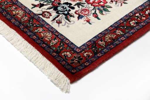 Backside of handmade New Bijar rug showing knot structure and weave density