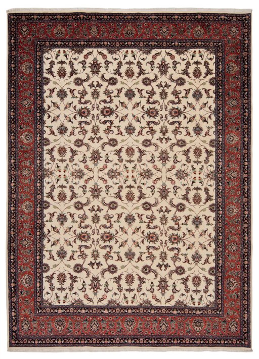 Full view of New Bijar rug from Iran / Persia, 344 × 248 cm in Beige tones