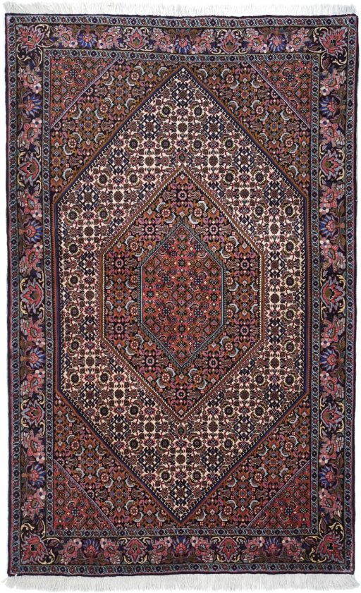 Full view of New Bijar rug from Iran / Persia, 176 × 110 cm in Multi Color tones