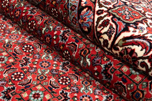 Close-up detail of New Bijar rug from Iran / Persia showing Wool weave