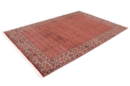 Corner detail of New Bijar rug showing border pattern and Wool pile