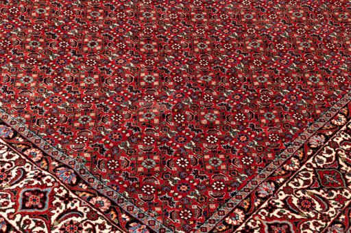 Backside of handmade New Bijar rug showing knot structure and weave density